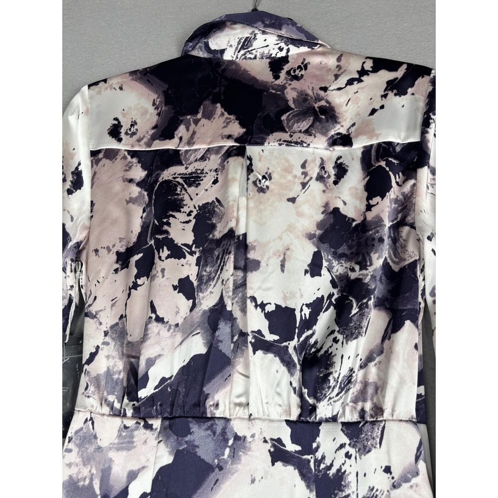 Worthington Shirt Dress Womens XS Multicolor Floral Satin Wrap Midi Tie Waist - Picture 15 of 16